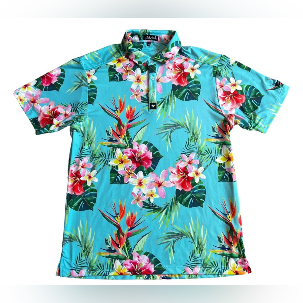 Bad Birdie Teal Tropical Floral Polo